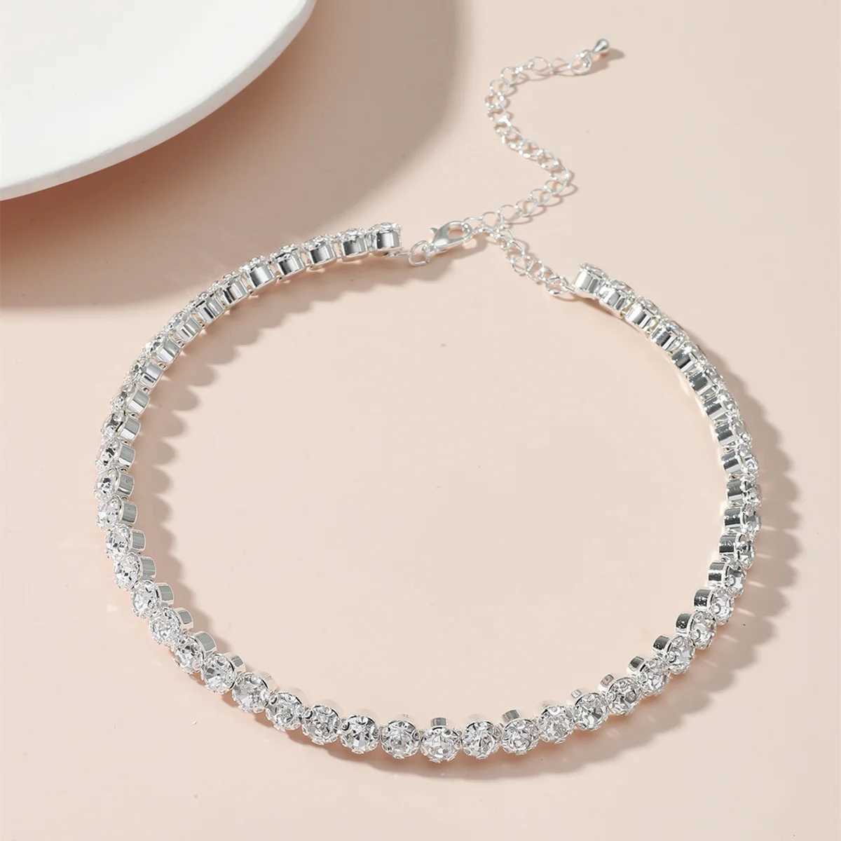 Sparkling Large Rhinestone Necklace Chain for Bridal Wedding Bridesmaid Jewelry for Women Girls Gifts XJ250604
