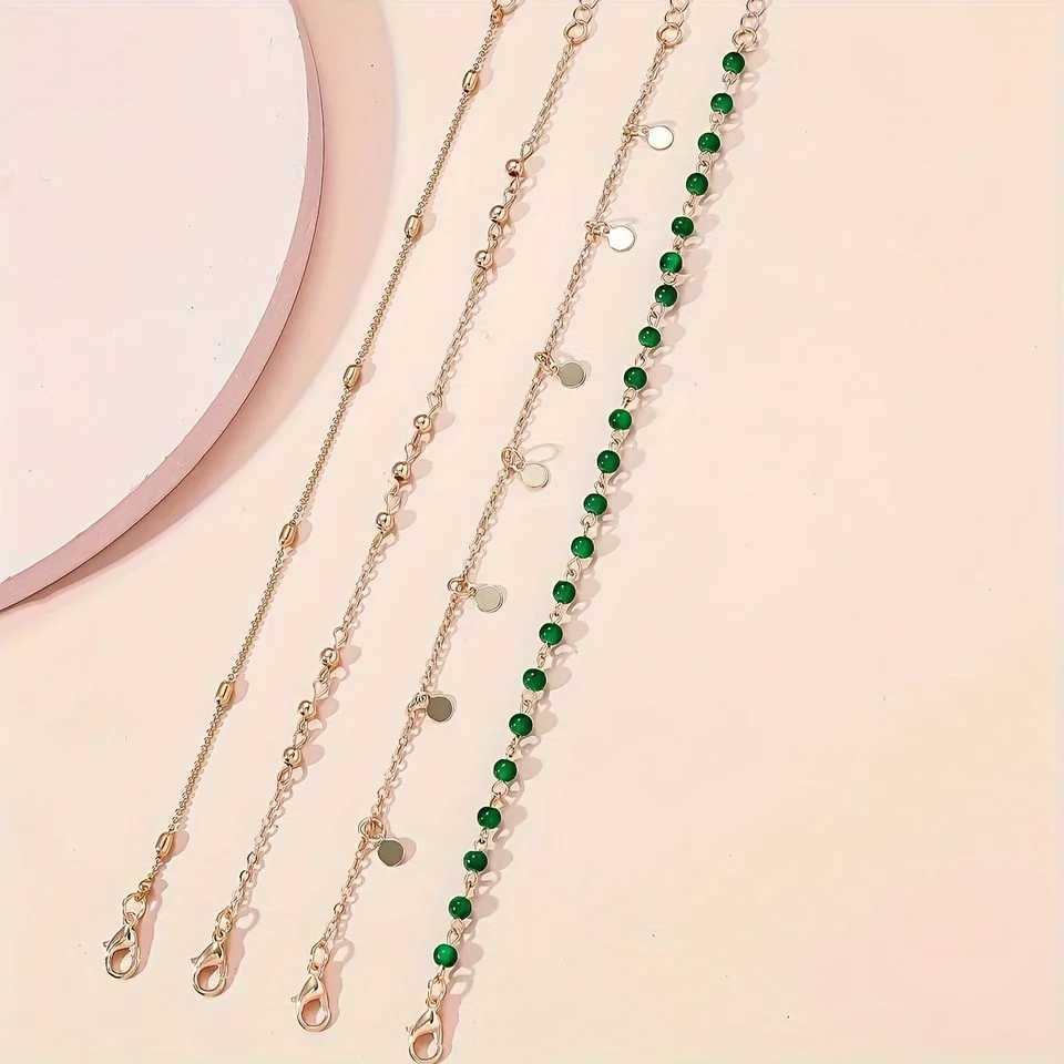 Popular fashion simple green glass ball anklet round iron ring tassel pendant womens anklet for women to wear in summer. W250604