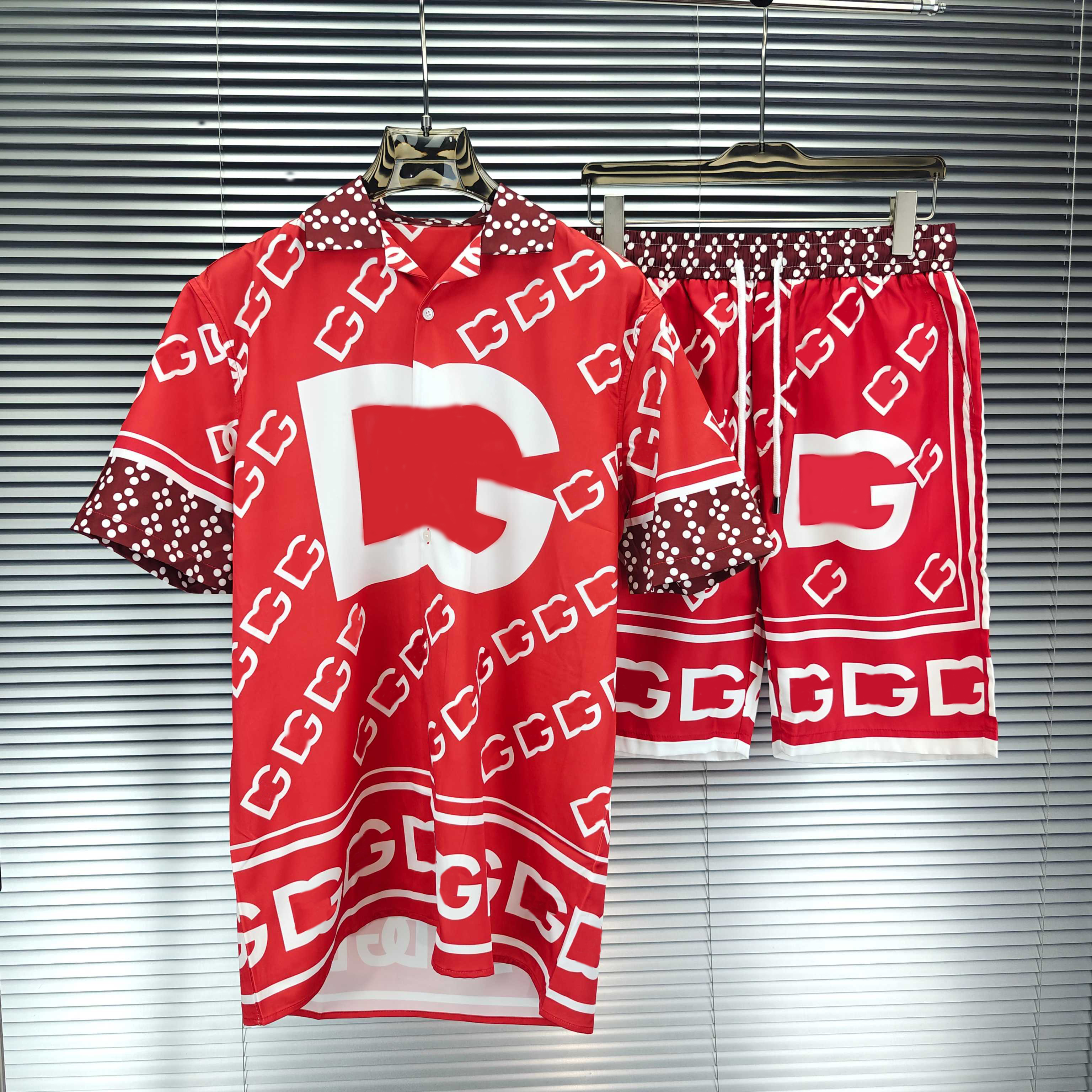 Fashion Designer Hawaii Beach Casual Shirt Set Summer Men's Business Shirt Short Sleeve Top Loose Shirt Asian size M-XXXL C02