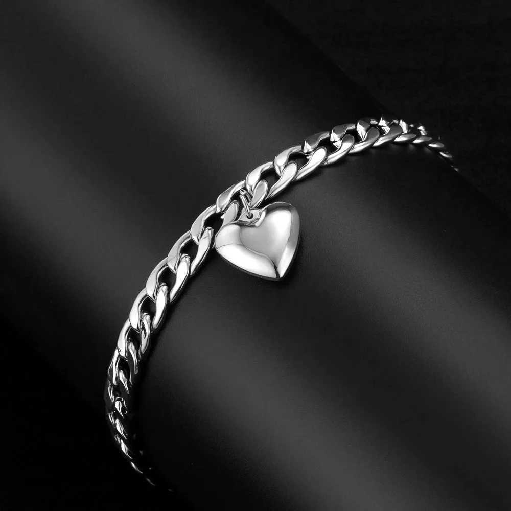 7mm Punk Cuban Chain Anklet Female Gold Silver Color Stainless Steel Heart Charm Leg Foot Ankle Bracelet for Women Jewelry Gift W250604
