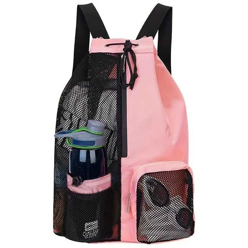Swim Bag Mesh Drawstring Backpack with Wet Pocket Multipurpose Beach Backpack for Swimming Gym and Workout Gear W250603