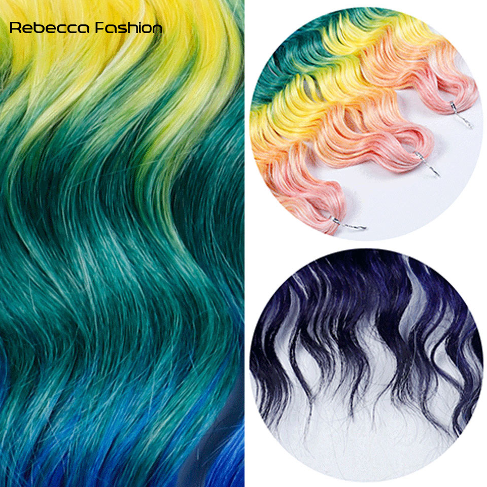 Rebecca Fashion Anna Synthetic 24 Inch Water Braiding Extensions Ombre Blonde Deep Wave Afro Curl Twist Crochet Hair for Women
