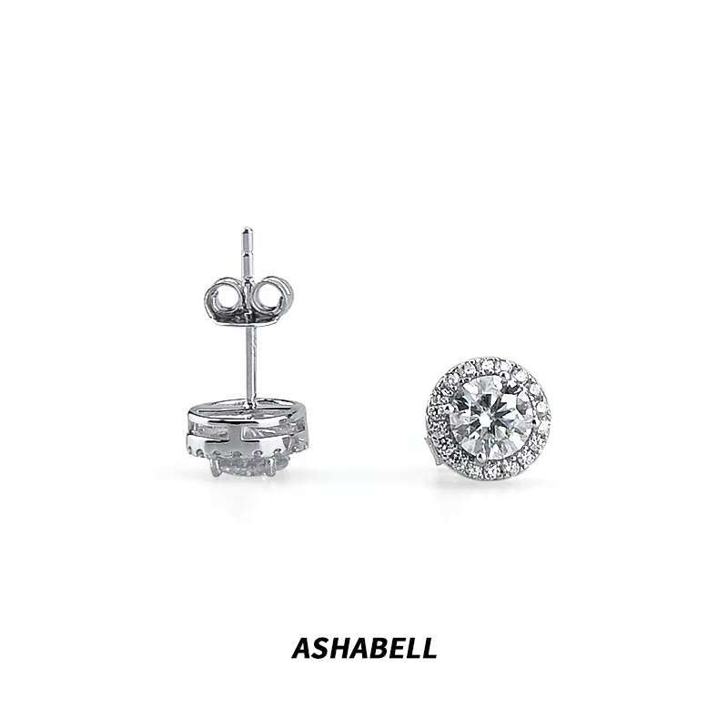 Ashabell Fashion Unisex Moissanite S925 Full Diamond Earrings and American Hip Hop Silver European Luxury Vintage 925 Silver 4mm