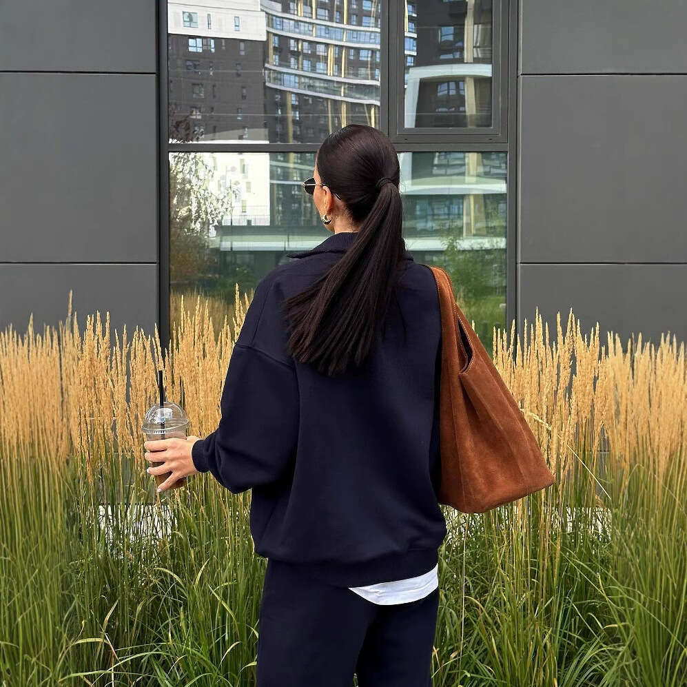 Hot Selling Half-Zip Lazy Style Early Autumn Sweatshirt For Women Trendy Loose Long Sleeve Top Coat Women's Clothing B5