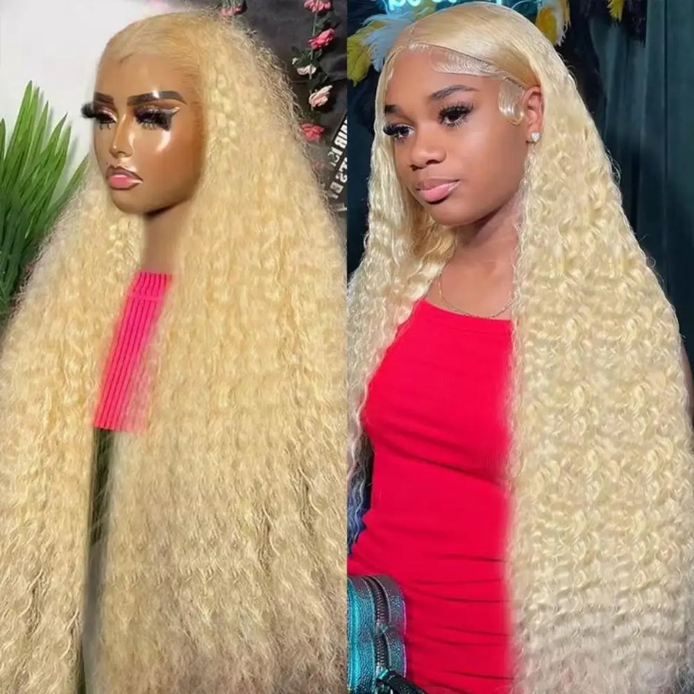 613 Blonde Lace Front Wig Human Hair 13x6 Deep Wave Lace Front Wigs 200 Density HD Lace Frontal Wig Pre Plucked Synthetic