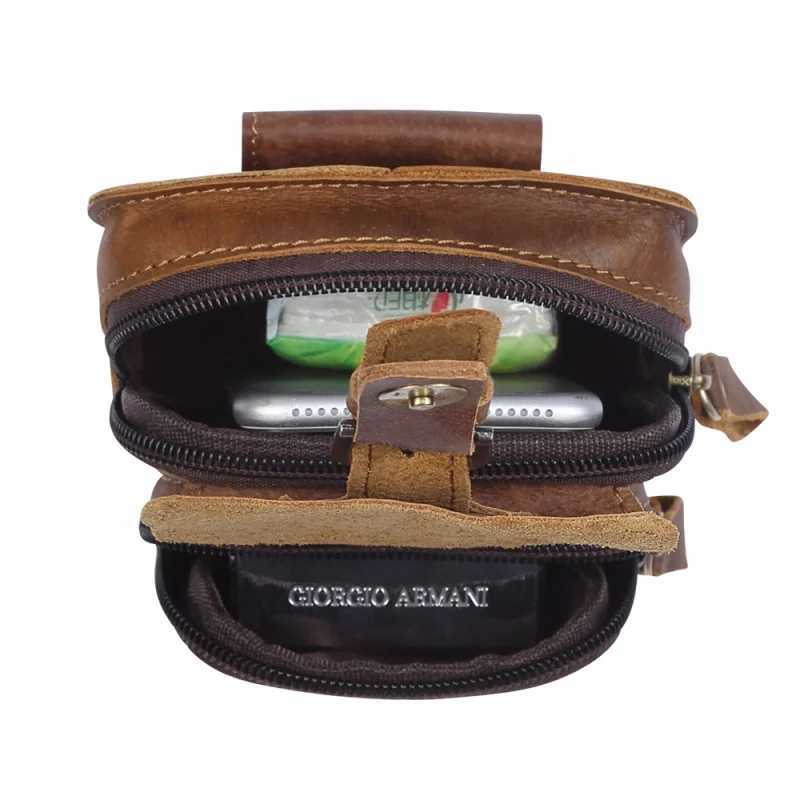 New Vintage Mens Cow Leather Waist Bag Male Outdoor Sports Waist Packs For Men Wear Resistant Mobile Phone BagW250604