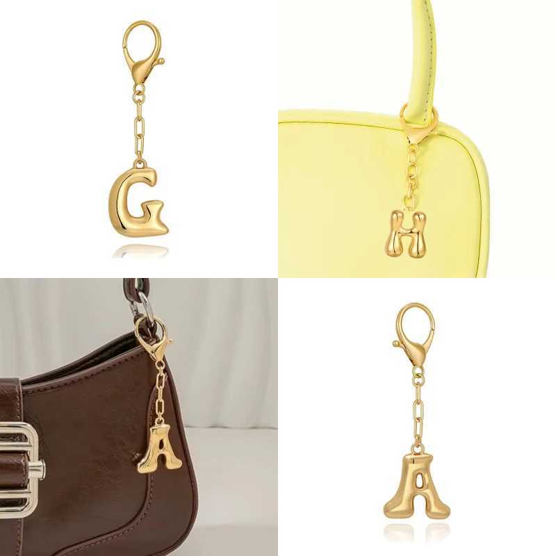 26 Letter Keychain Charms Gold Bubble Initial English Alphabet Pendant Fashion Versatile Bag Accessories Trendy Decoration Gift W250604