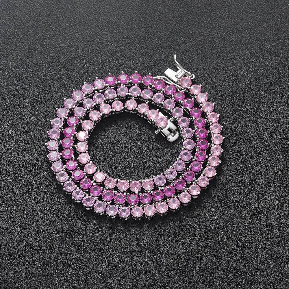 3mm 4mm Colorful Pink Chain Women Tennis Necklace Hip Hop Jewelry BC152