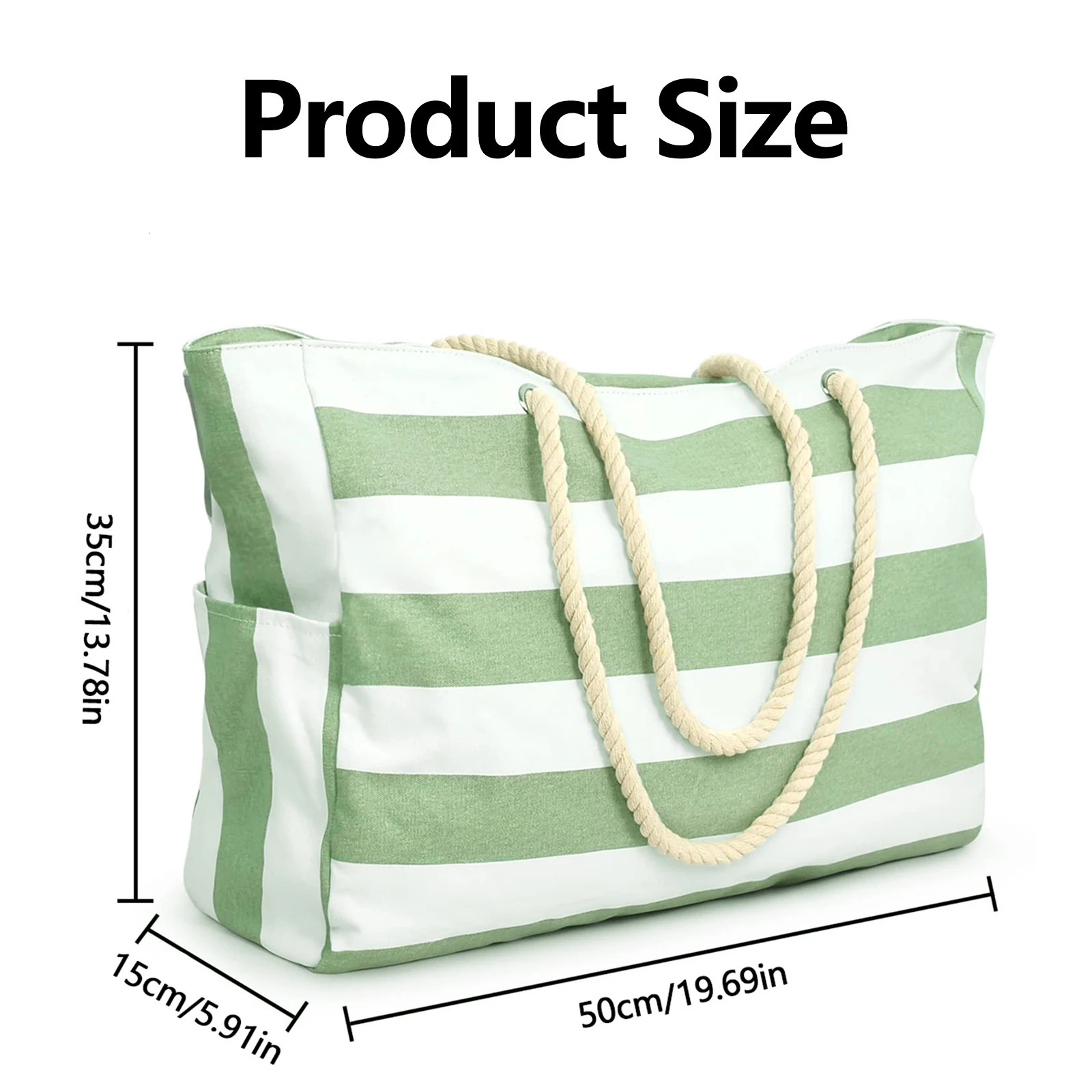 Striped zipper outer bag for outdoor travel and vacation waterproof and sand resistant canvas convenient folding beach bag-zmt 250603