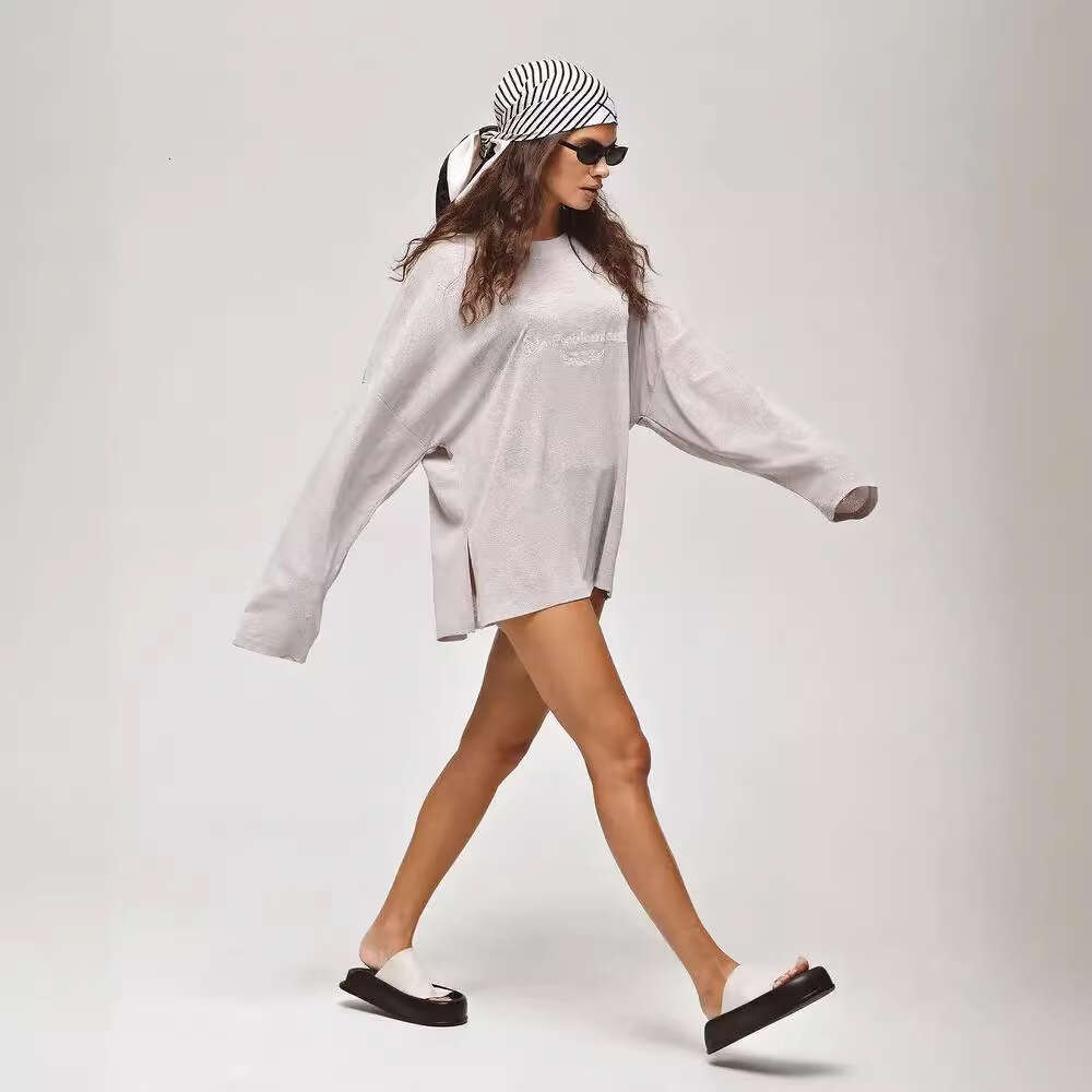 Round Neck Pullover Letter Print Long Sleeve T-Shirt Sexy Girl Style Sheer Loose Top For Women B5