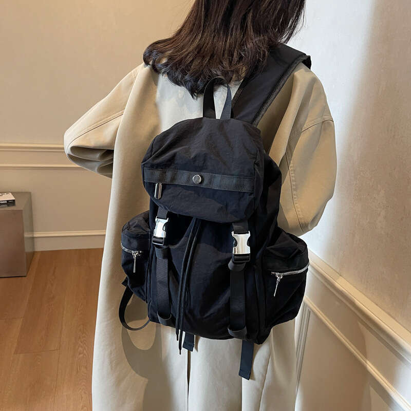 New Trendy Women's Large Capacity Solid Color Simple Student School Bag Multi-pocket Casual Travel Backpack