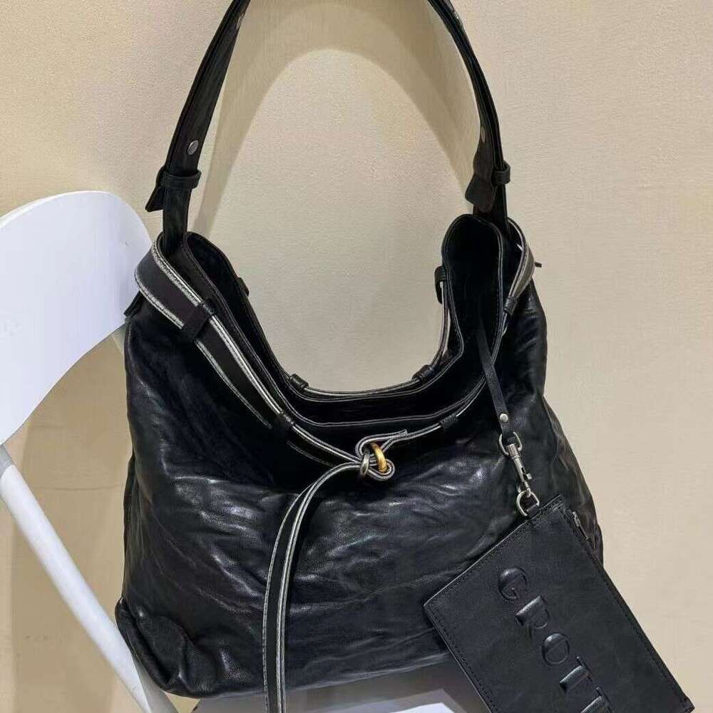 Women's Bags Designer GROTTO Series Trash Black Stone Hobo Mother-Daughter Tote Vegetable Tanned Wrinkled Sheepskin Single Shoulder Crossbody Bag