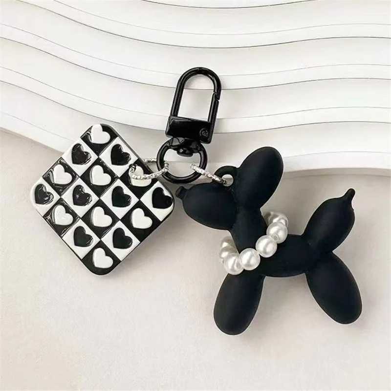 IFYOUOO Cool Acrylic Cartoon Balloon Dog Keychains Black Color Heart Flower Pendant Phone Chain Key Buckle Accessories Bag Toys W250604
