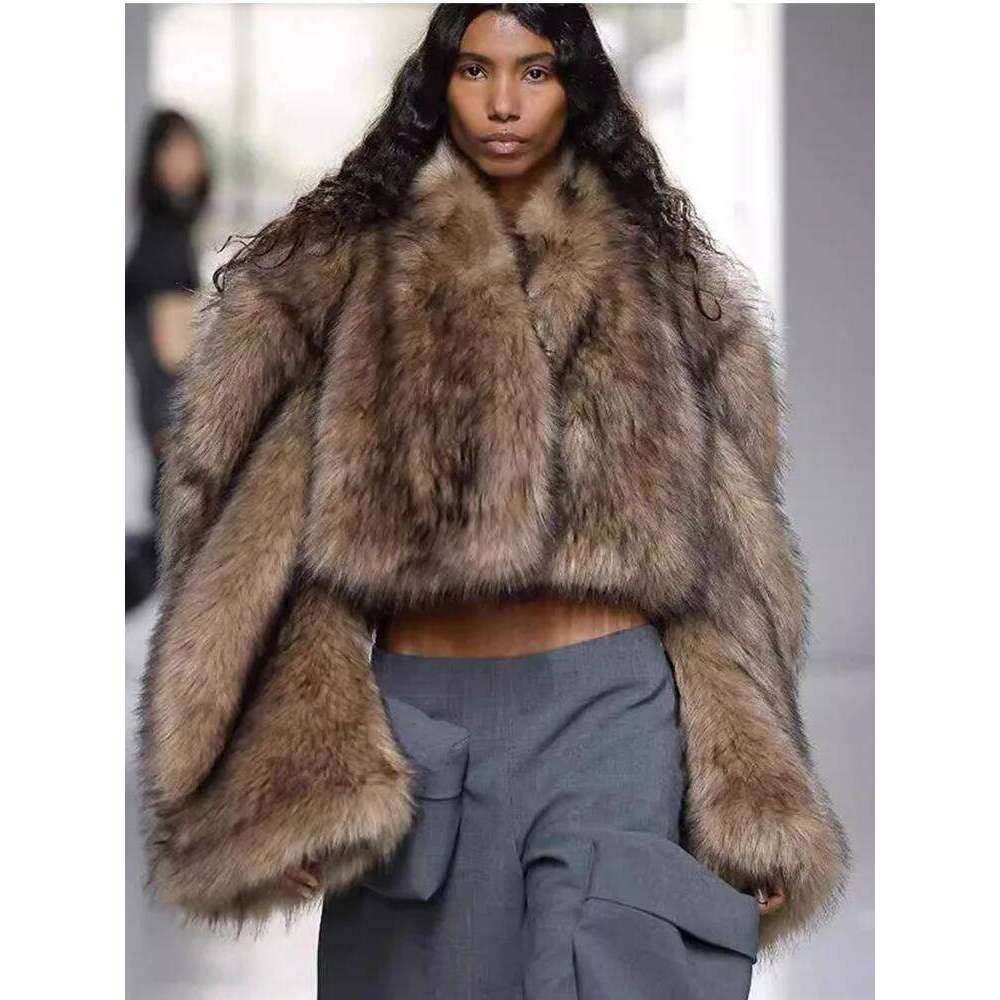 Vintage Faux Short Coats Women Retro Thick Large Cuffs Button Solid Fur Coat Female Winter Warm Chic High Street Outwear luanyun