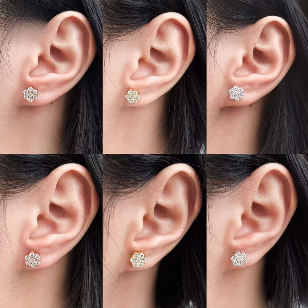 DHcollections 8MM Flower Cluster VVS Moissanite Stud Earrings Sterling Sier Gold Plating Dia Earring for Parties and Gifts