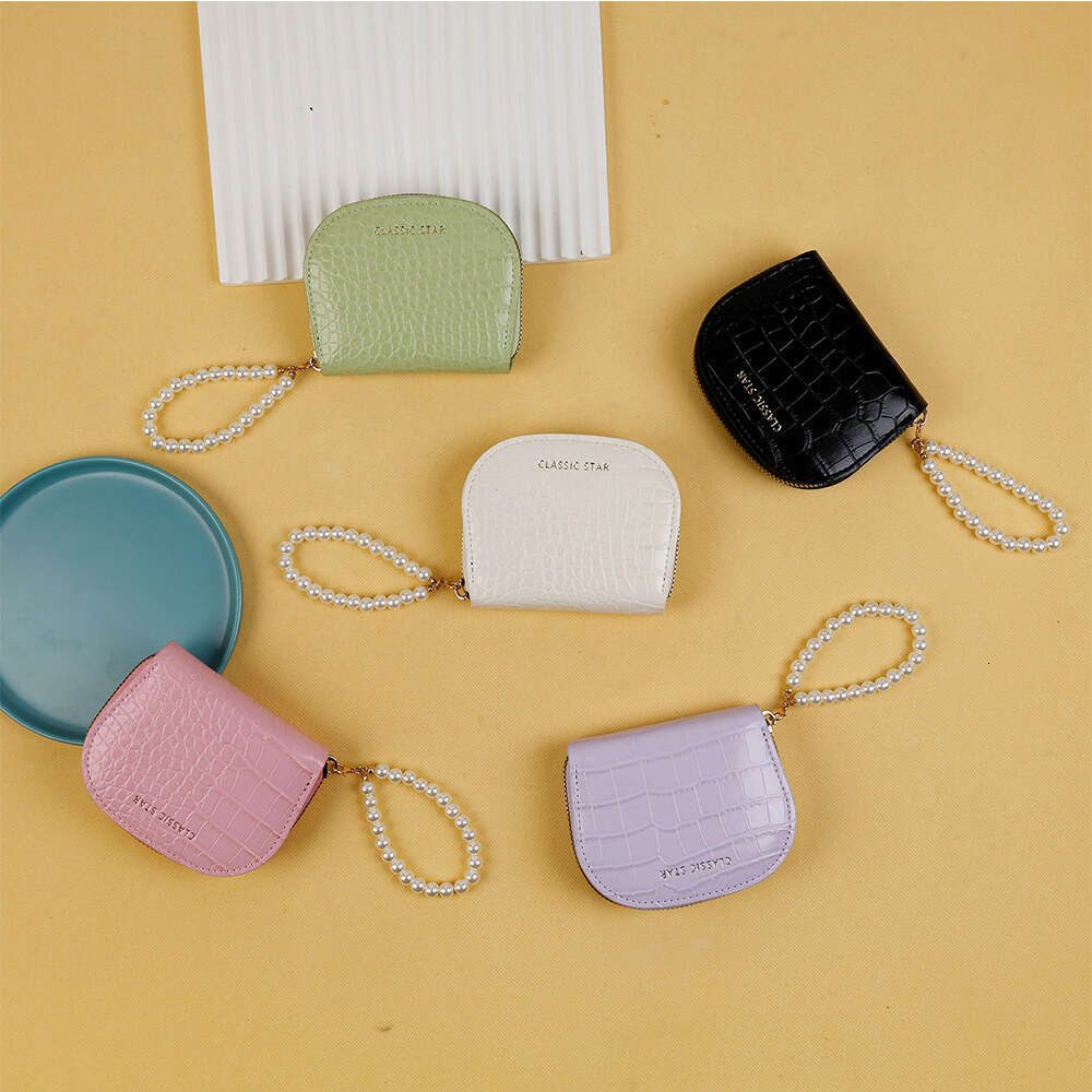 New Pearl Bracelet Crocodile Pattern Half-Round Accordion Card Holder Large Capacity Exquisite Shiny Leather Coin Purse Wallet