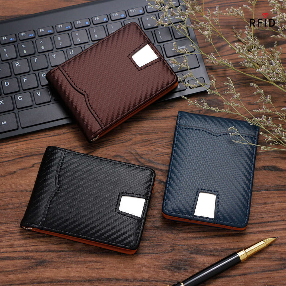 Men's Simple Short RFID Anti-theft Card Holder Coin Purse Woven Pattern 80% off Wallet