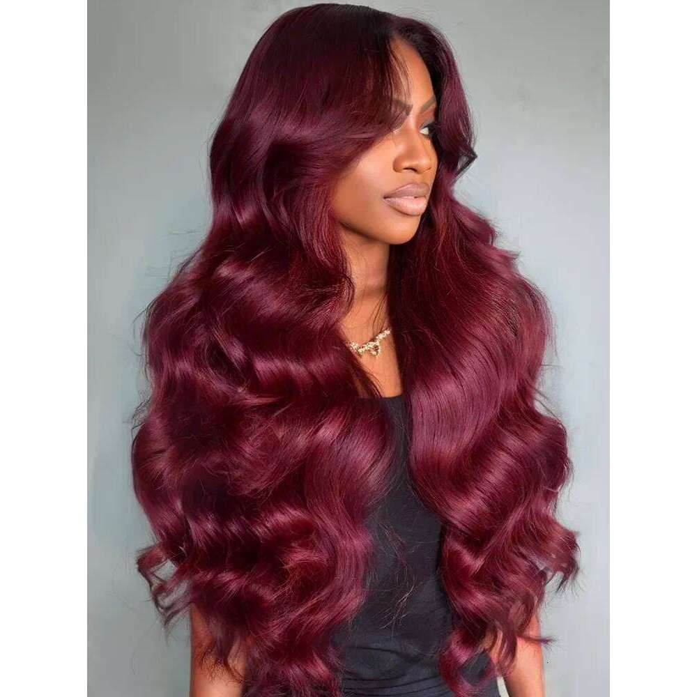 250 Density 99J Bury 13x6 Frontal Wigs Body Wave 30 40 Inch 13x4 HD Lace Front Wig Human Hair Red Wine Water Brazilian