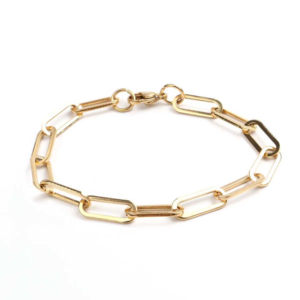 New Fashion 304 Stainless Steel Paperclip Chains Bracelets Metal Hand-Chain For Women Men Jewelry Gifts 18.5cm long 1 Piece M250604