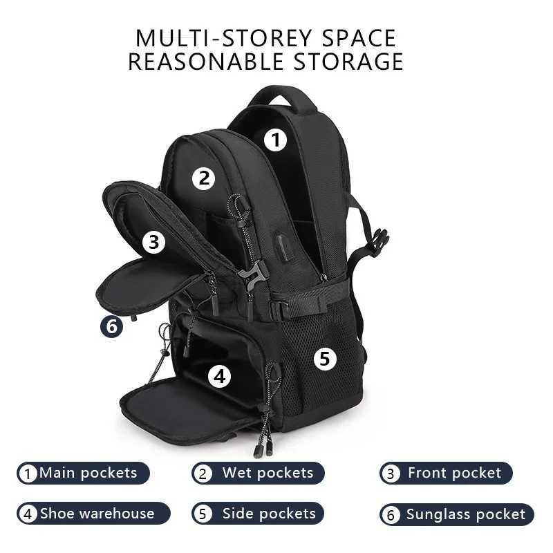 USB Climbing Backpack with Shoes Pack Lightweight Travel Laptop Rucksack Outdoor Camping Hiking Knapsack Sport Luggage Schoolbag W250603