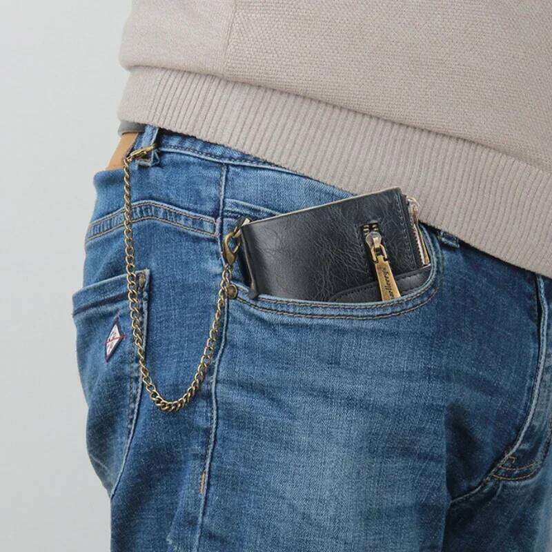 New Men Wallets PU Leather Short Card Holder Chain Brand Men's High Quality Classic Retro Male Wallet Coin Purse