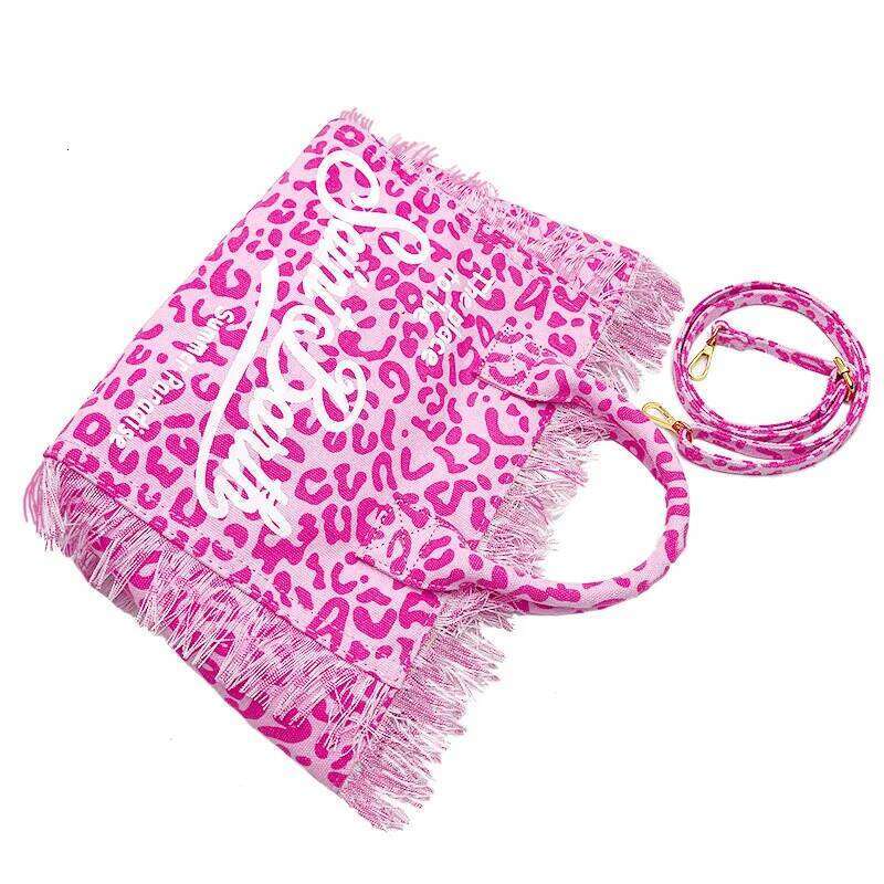 Women's Bags Designer Women's Wear Saint Barth Handbag New Beach Casual Fringe Canvas Leopard Print Rose Red Small Tote Bag For Women