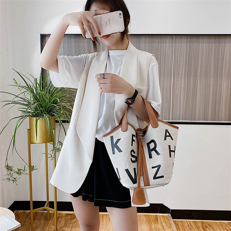 designer Large Capacity Knitted Bag Bucket Simple Letter Literary Tote Bag High Appearance Fashion Handbag Versatile Korean Style