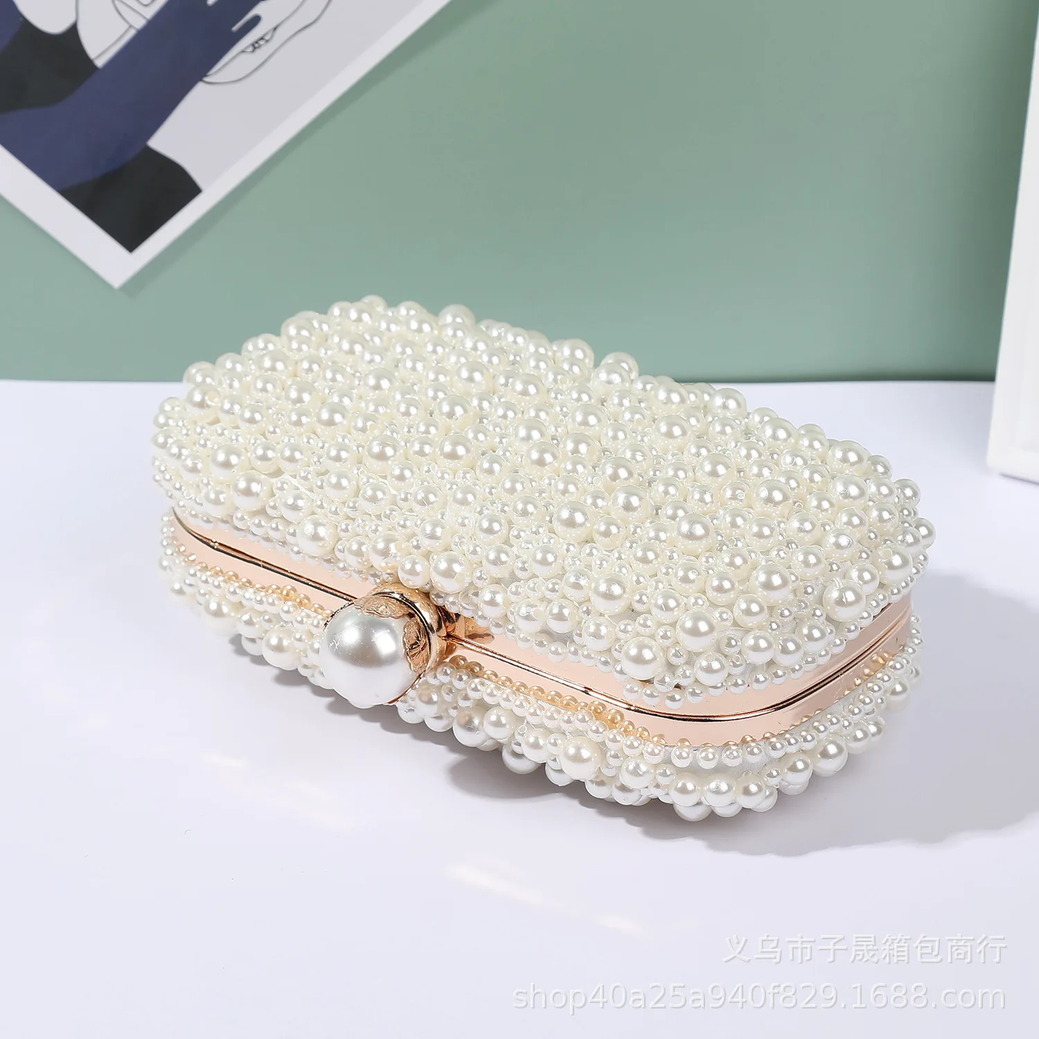 Fashion Elegant Women White Beige Special Crystals Beaded Pearl Evening Clutch Bags Wedding Party Handbag 250528