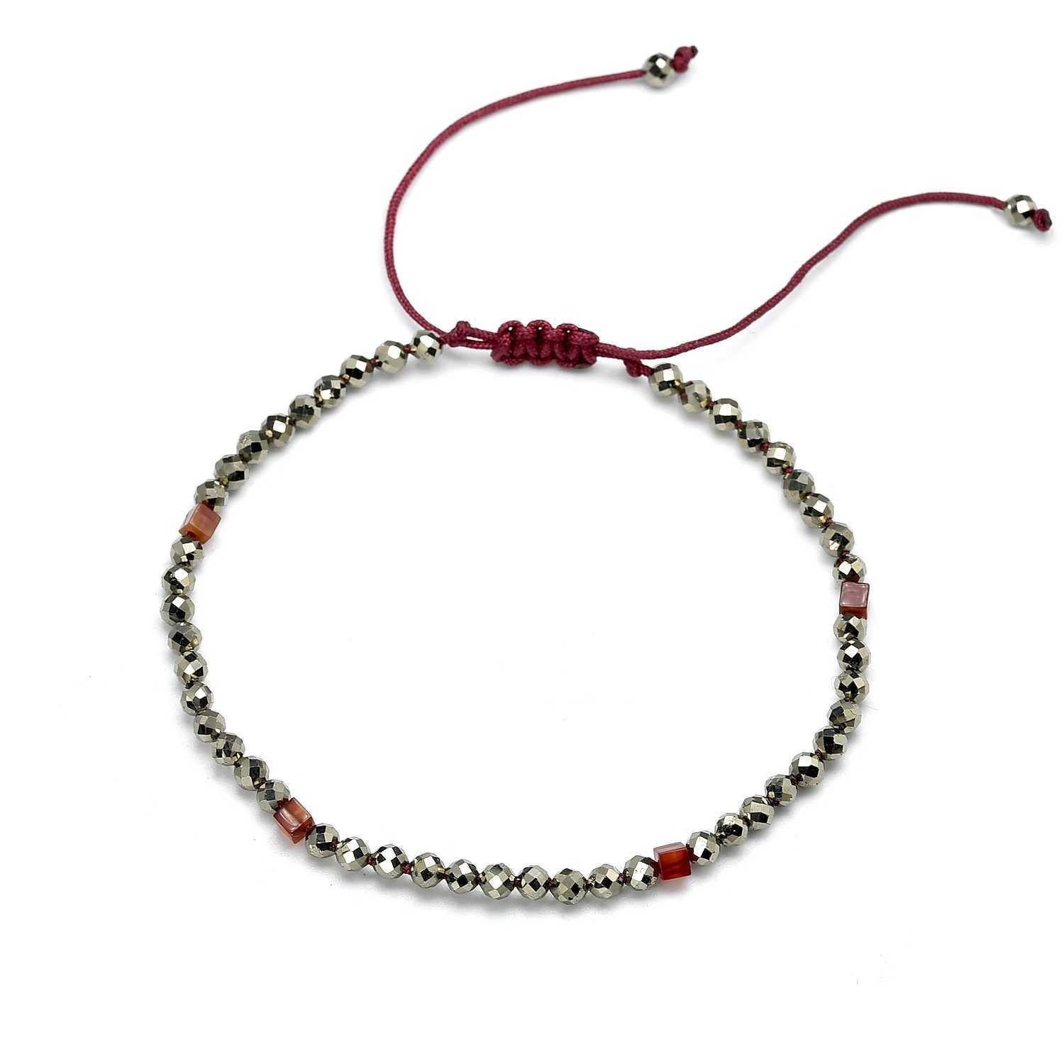Radiant 3mm Real Pyrite Stone Red Rope Braided Bracelet for Women Adjustable Knot Easy To Wear Energy Health Jewelry M250604