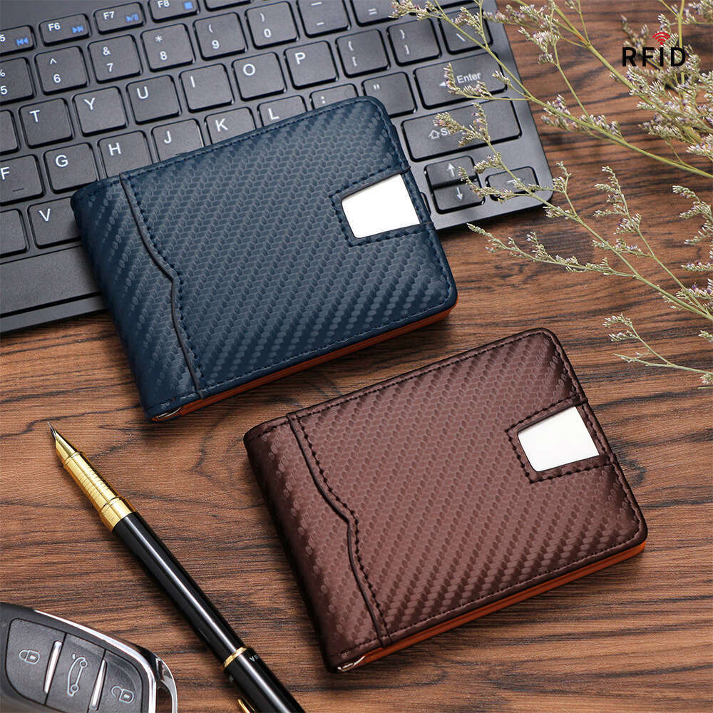 Men's Simple Short RFID Anti-theft Card Holder Coin Purse Woven Pattern 80% off Wallet