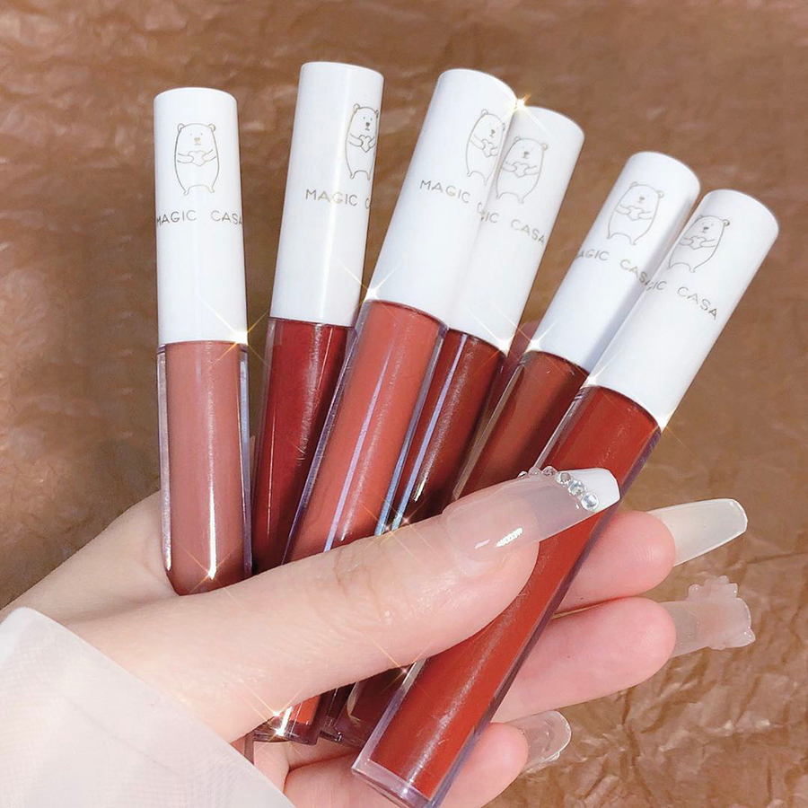 Love Bear Lip Glaze Set 6pcs set Lip Glaze Matte Velvet Lipstick Lip Clay Texture Lip Colour for Students DH1003