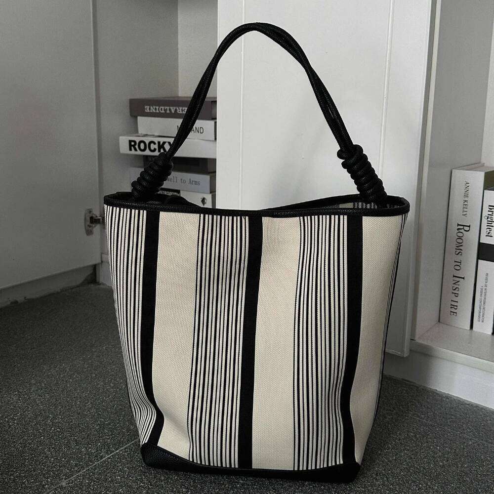 Motingsome 2025 Spring New Color Contrast Women Cotton Fabric Oversize Bags Minimalism Lady Daily Purse Big Tote