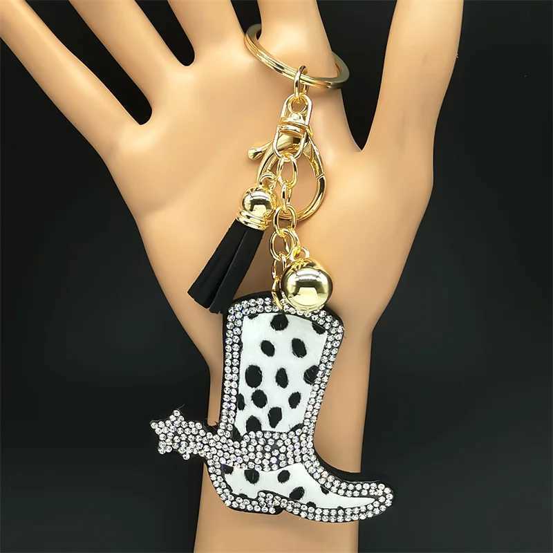 Magic Cowboy Boot Leopard Print Keyring For Women Men Crystal Rhinestone Lovely Bag Charm Hanging Keychain Jewelry Decoration W250604