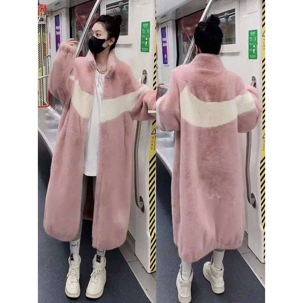 Autumn and Winter Thickening Long Stand-up Collar Mink Integrated ing Rex Fur Coat Women's Sweet Girlish Furry Jackets