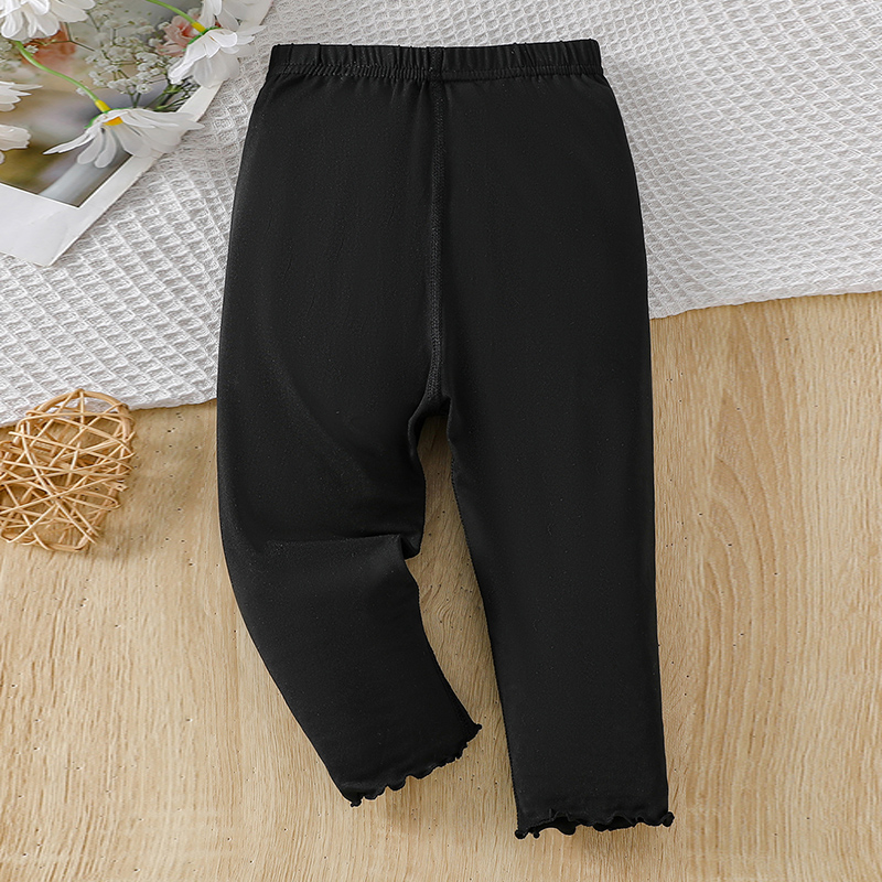 Girls' Fall Tights - Solid Color Slim Fit Knee-Length Pants for Ages 4-12 Year Girl's black fungus edge leggings