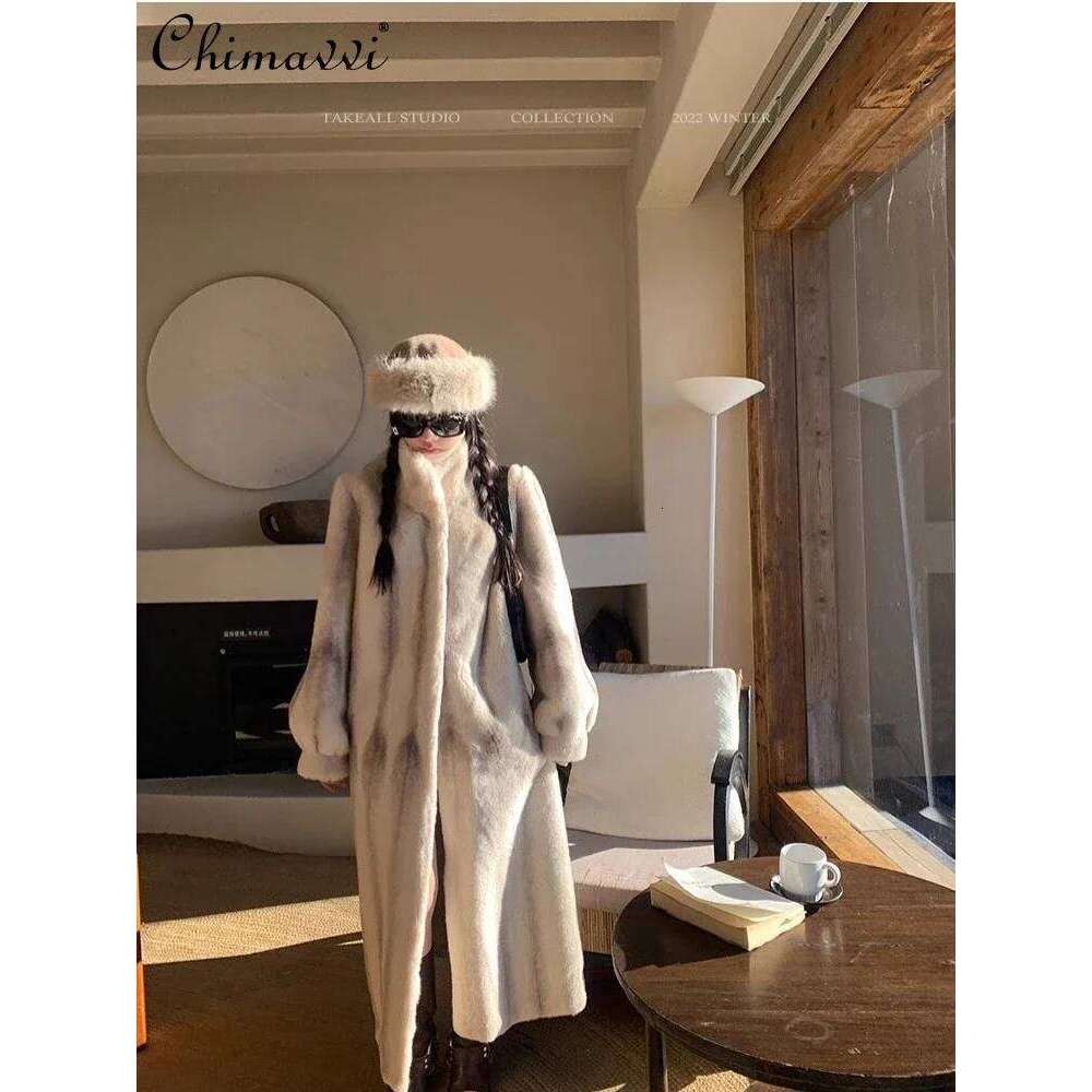 Fashion Fur Integrated Loose Cross Mink Coat Winter New High-end Lady Long-sleeved Warm Mid-length Fluffy Jacket
