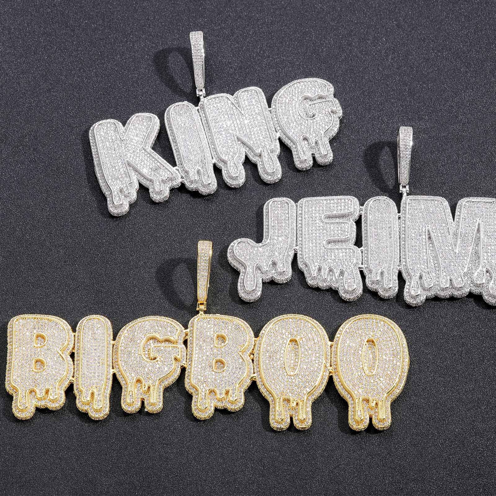 Hip Hop Splice English Letter Free Combination Name Large Droplet Pendant Private Customized Hip Hop Necklace