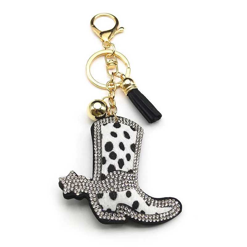 Magic Cowboy Boot Leopard Print Keyring For Women Men Crystal Rhinestone Lovely Bag Charm Hanging Keychain Jewelry Decoration W250604