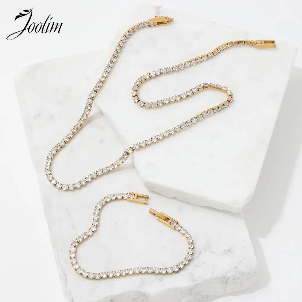 Joolim Jewelry Wholesale Non Tarnish & Waterproof CZ Tennis Stainless Steel Choker Necklace For Women