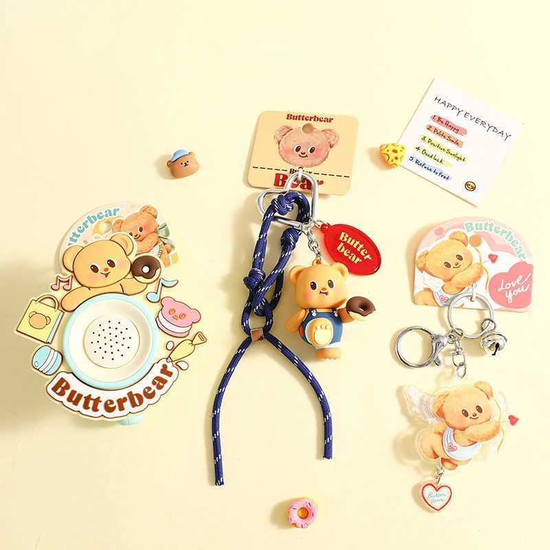 New Arrival Cute Butter Bear Naughty Cool Pants Bear Hand Rope Heart Keychain Pendant Angel Doughnut Bear Recording Horn Toy Bag Key Chain U250604