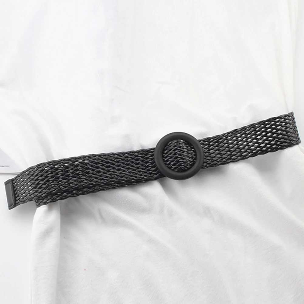 Summer Women Braided Belts Elastic Belt Buckle Vintage Bohemian Straw Buckle Belt Women Knitted Belt Dress Belt Fake Straw Waistband W250604