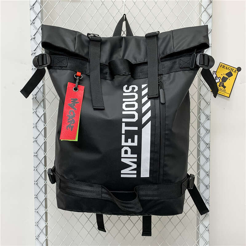 New Street Fashion for Men Korean Style College Student Bag Sports Casual Personality Roll-top Waterproof Backpack