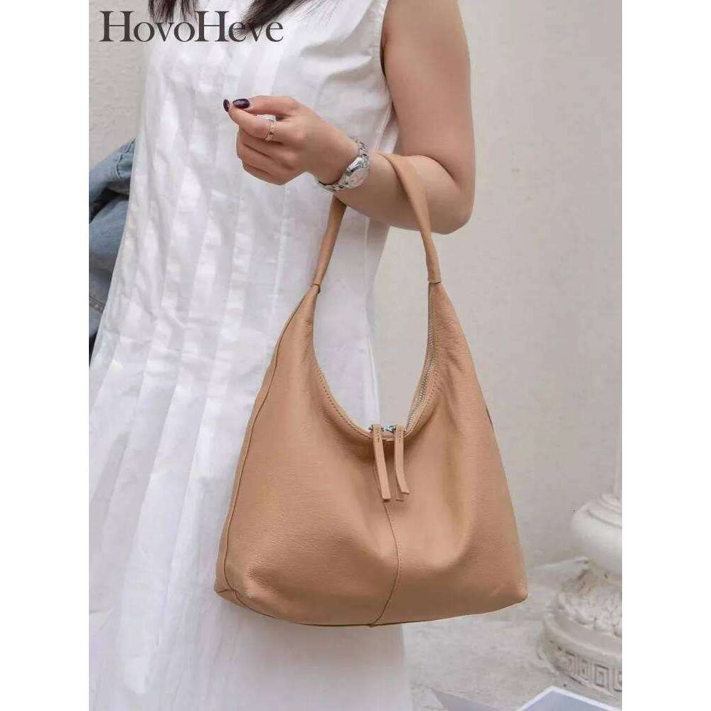 Ladies Spring Summer Office Genuine Leather Dumpling Bun Fashion Leisure Versatile Handbag Armpit Underarm Shoulder Bag