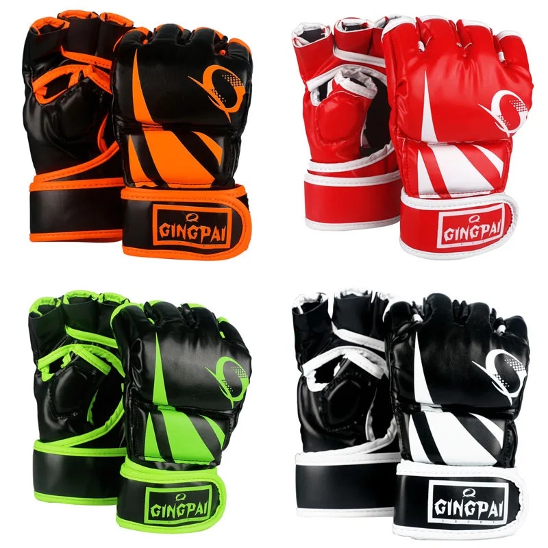 GINGPAI Mens MMA Boxing Gloves Half Finger Sanda Muay Thai Training Gloves Fighting Half Finger Gloves Taekwondo PU Material 250530