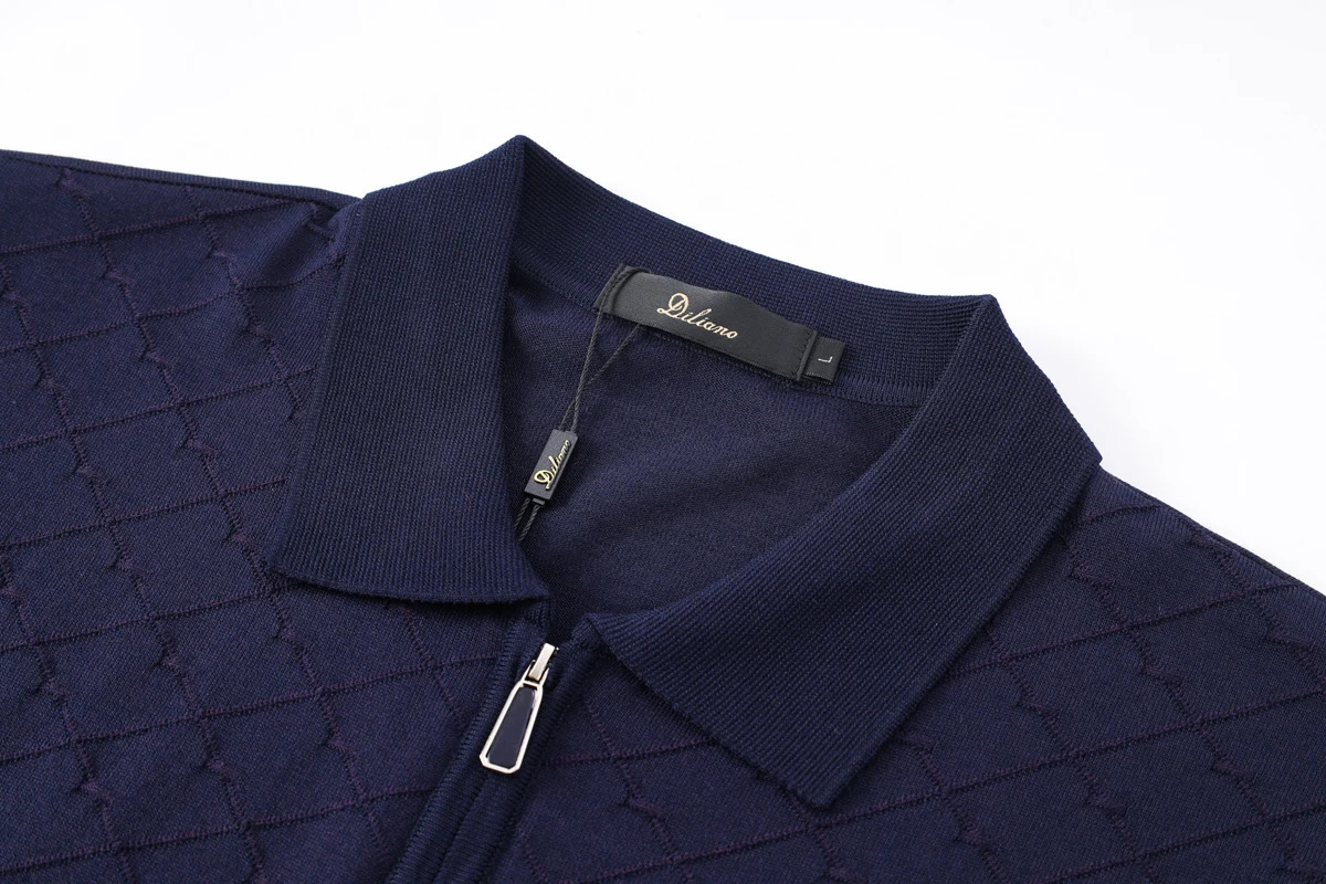 OECHSLI Tshirt Silk Polo 2025 Thin Mens short Sleeve zipper Business Plaid elastic Breathable comfort Big Size M5XL 250604Z