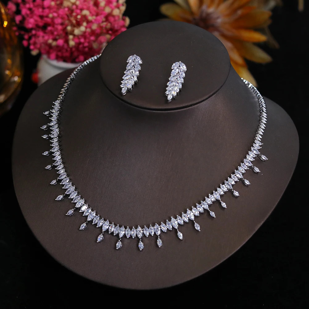 CZ Simple Earring Necklace For Women Elegant Bridal Wedding Jewelry Set Bridesmaid Dinner Party Accessories Gifts X0477 250530