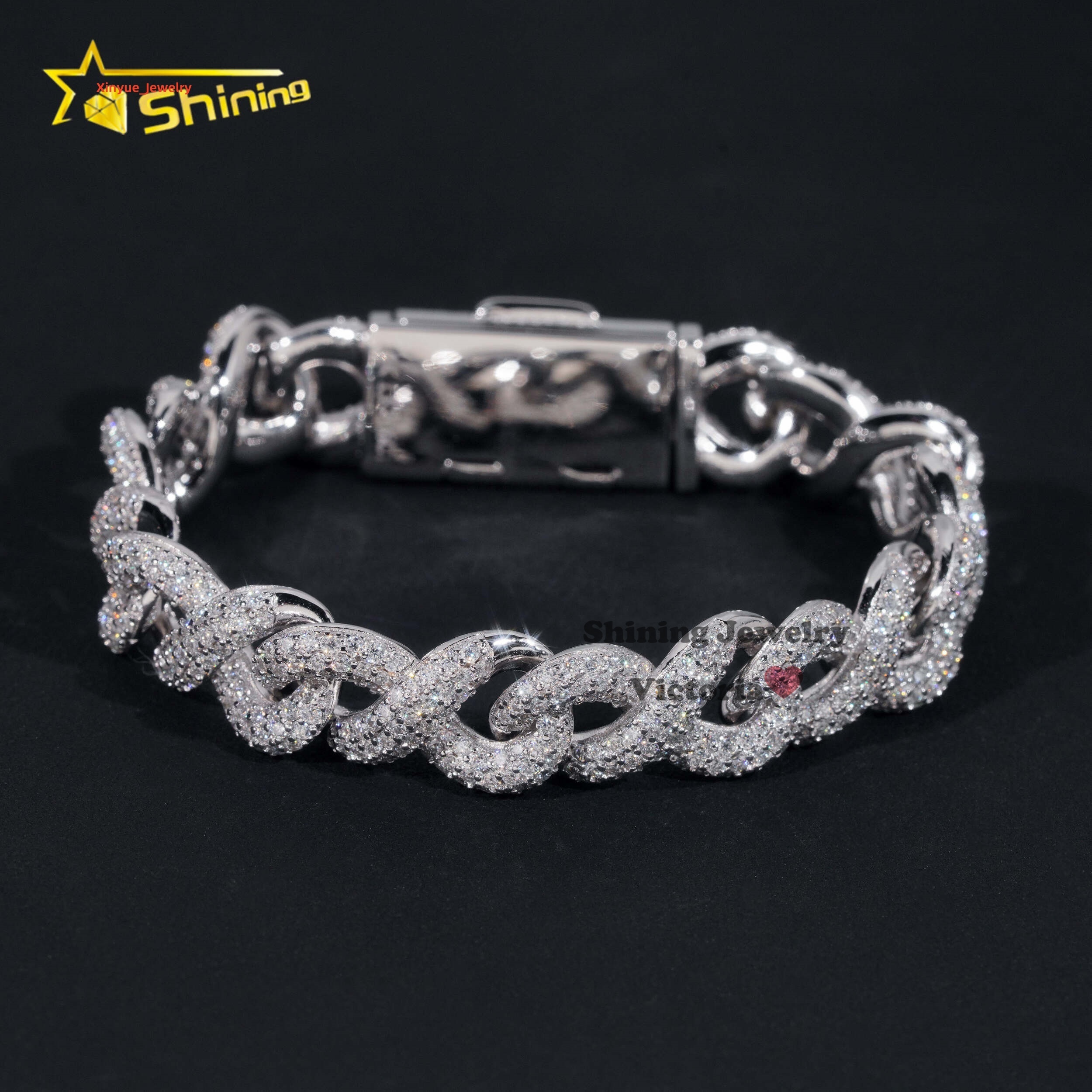 Fashion Best Selling Prong Setting White 12MM Cuban Bracelet Iced Out Jewelry Moissanite Diamond Hip Hop Infinity Link Bracelet