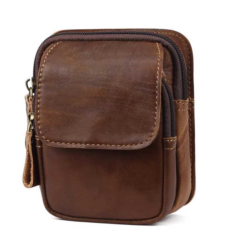 New Vintage Mens Cow Leather Waist Bag Male Outdoor Sports Waist Packs For Men Wear Resistant Mobile Phone BagW250604