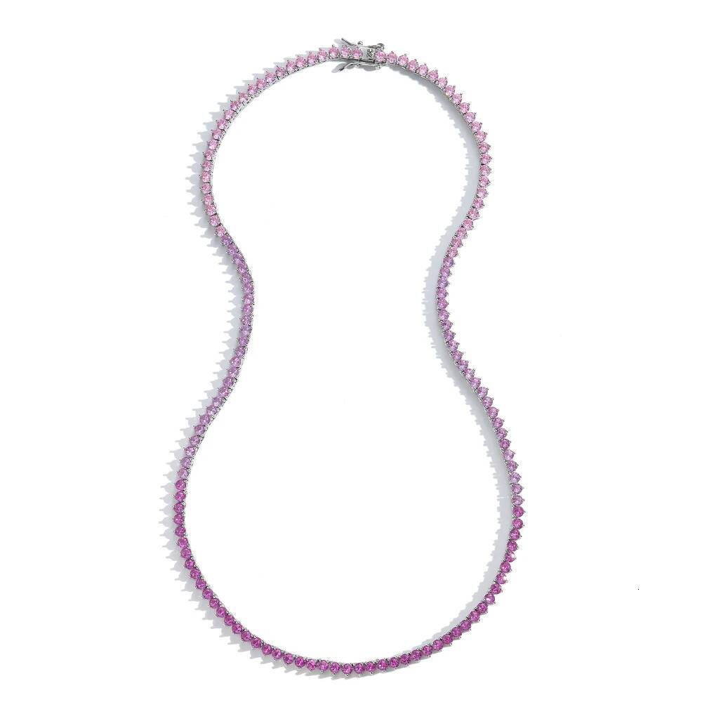 3mm 4mm Colorful Pink Chain Women Tennis Necklace Hip Hop Jewelry BC152