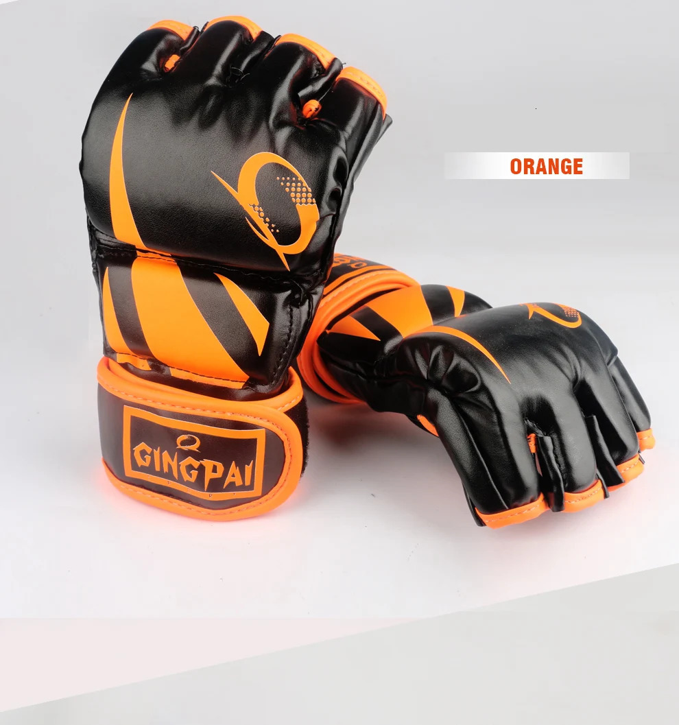 GINGPAI Mens MMA Boxing Gloves Half Finger Sanda Muay Thai Training Gloves Fighting Half Finger Gloves Taekwondo PU Material 250530
